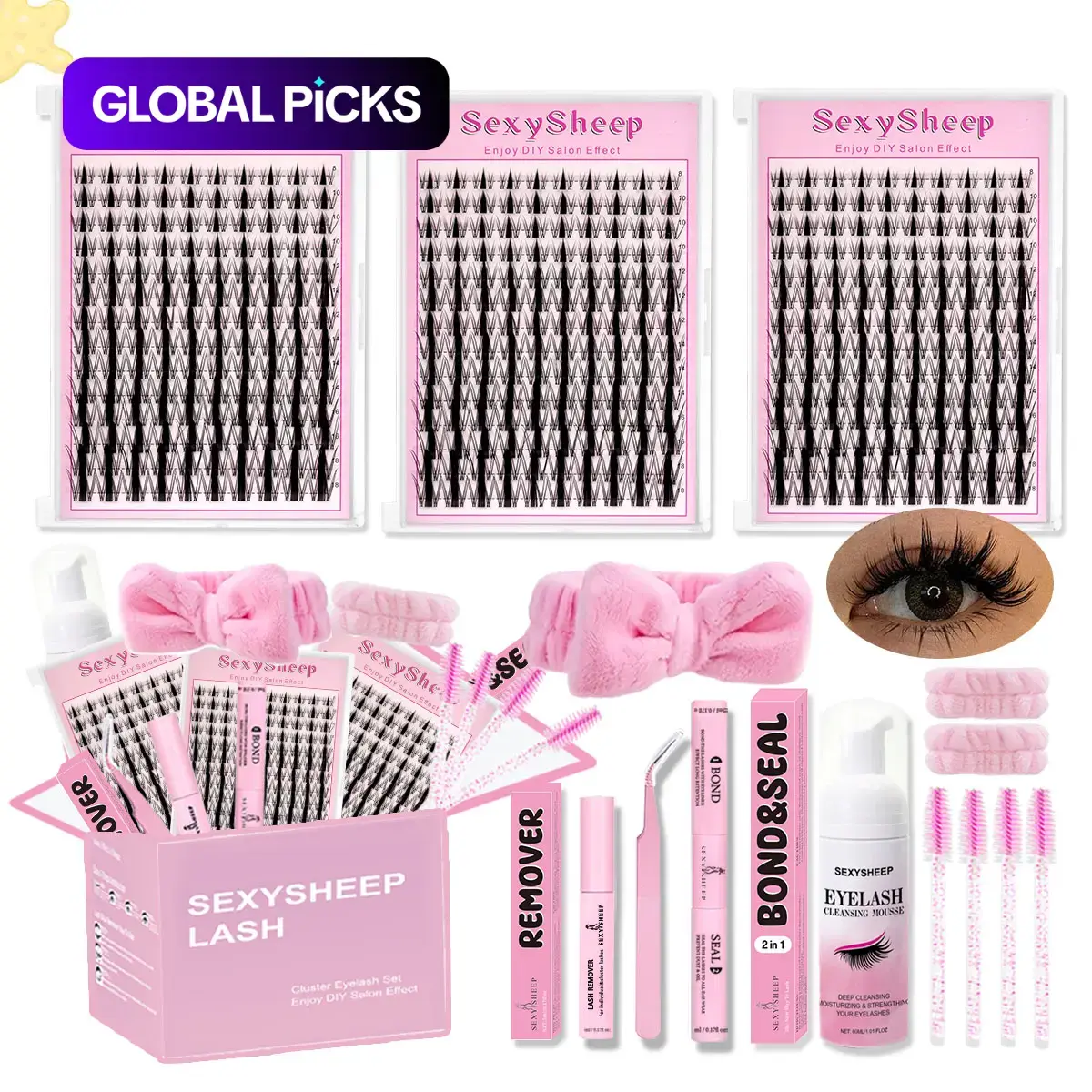 Mixed Length False Eyelash Kit, DIY Manga Eyelash Extensions, 3 Boxes Eyelash Clusters with Bond & Seal Glue, Remover, Tweezers & Wristband, Eye Makeup Tool, Cosmetic Gift for Girls, Cluster False Eyelashes #GLOBAL PICKS