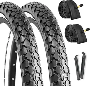 Hycline 2-Pack Cruiser Bike Tires Set: 24/26x2.125 inch Folding Replacement Puncture-Resistant Bicycle Tires and Pair 24/26-inch Inner Tubes with Tire Levers for Beach or Urban City Commuter Bike Durable Construction Carbon Steel Bead e bike