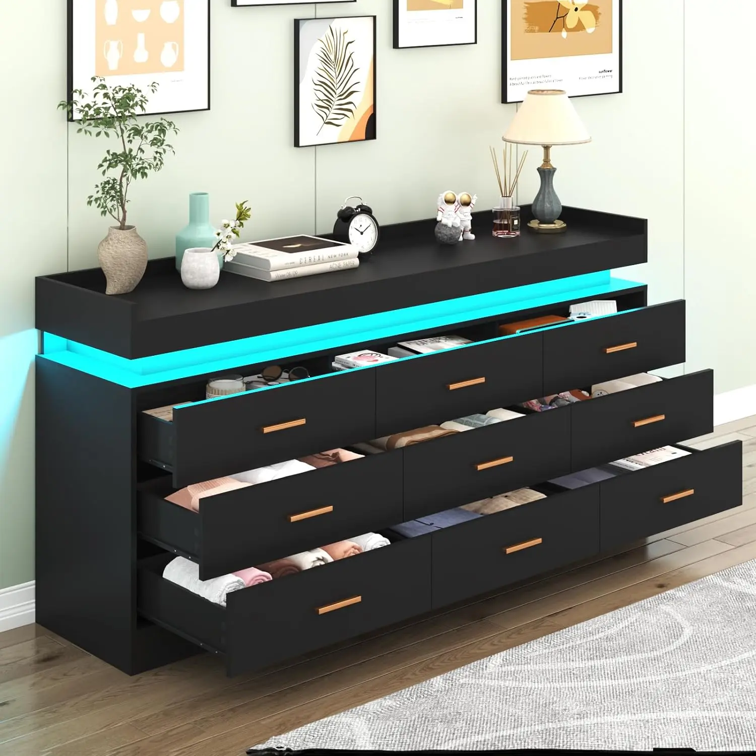 White /Black Dresser with LED Light, Modern Wood Dresser with Wide Drawers and Metal Handles, 9 drawer dresser for Bedroom, Living Room, Entryway, Hallway(White)Black - TikTok Shop White /Black Dresser with LED Light, Modern Wood Dresser with Wide Drawers and Metal Handles, 9 drawer dresser for Bedroom, Living Room, Entryway, Hallway(White)Black - TikTok Shop
