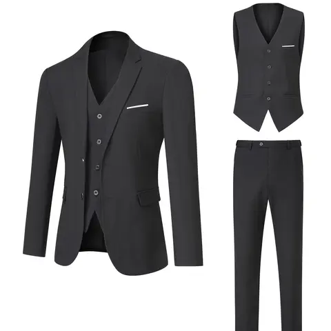 A Set Of Fashionable New Hot Selling Men's Suits, 3-Piece Men's Suit Jackets, Jackets, Pants, Slim Suits, Casual Boutique Business Solid Color Wedding Dresses,Formal Business Prom Casual Suit