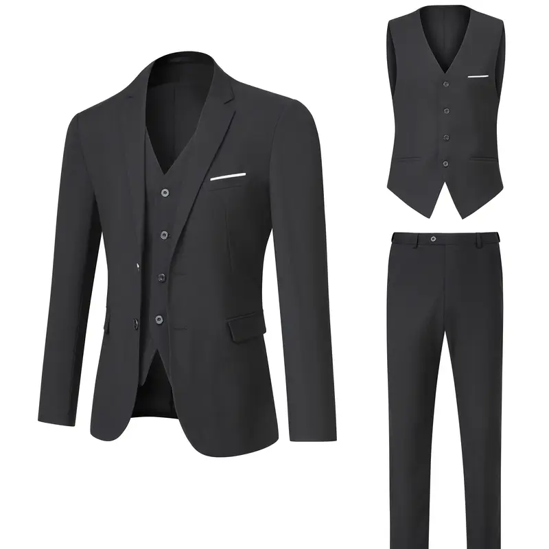 A Set Of Fashionable New Hot Selling Men's Suits, 3-Piece Men's Suit Jackets, Jackets, Pants, Slim Suits, Casual Boutique Business Solid Color Wedding Dresses,Formal Business Prom Casual Suit