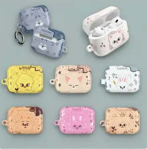 Trending K-Pop Idol "Animal Mascots" Wolf, Quokka, & Chick Cartoon Doodle Style Case For Airpods Gen 1,2,3,4 Airpods Pro 1,2 ( No Keychain)