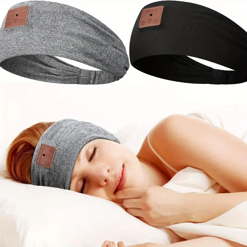 YYW1 Wireless Sleep Headband with HD Stereo BT Speakers, Soft Polyester Blend, Grey/Black Solid Color, Ideal Side Sleepers & Adults, Yoga Equipment, All Seasons