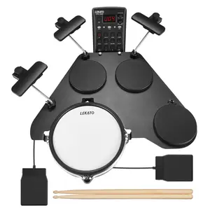 LEKATO CPD-1000 Electronic Drum Set, Portable Electric Drum Set for Beginner with Quiet Mesh Snare Drum Pads, 220+ Sounds, USB MIDI, 2 Switch Pedal, Electric Drum Kit with Sticks, Travel Bag Silicone Percussion Instrument