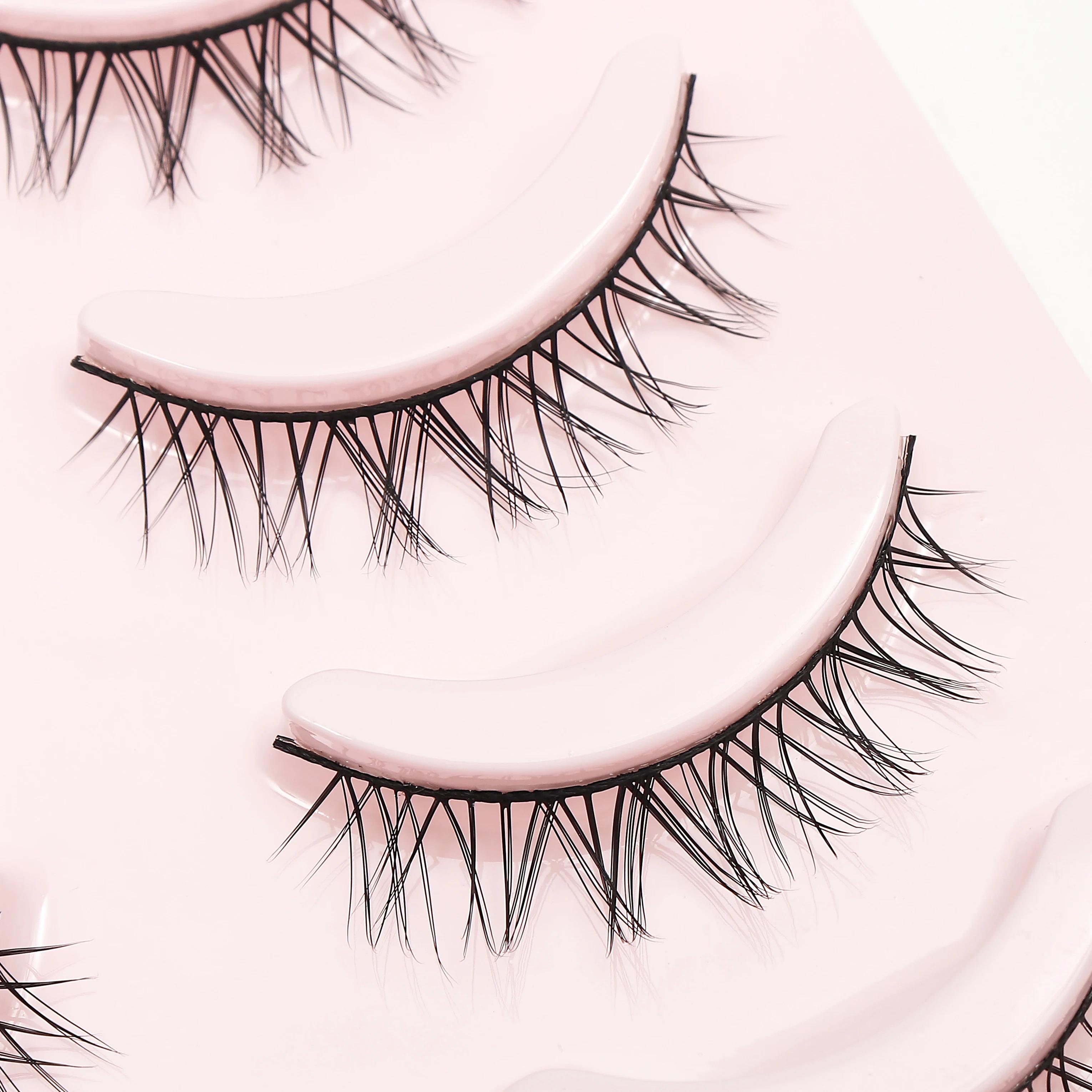 Fake Eyelash Anime Lashes 5 Pairs Little Devil Eyelashes Natural Daily Makeup Manga Eyelashes Clear Band Eyelashes