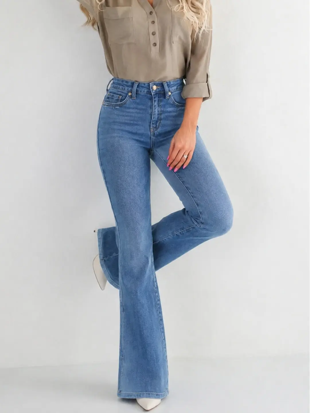 Butt Lifting Flare Jeans for Women Stretchy Bootcut High Waist Curvy Jeans Trendy Bell Bottom Wide Leg Denim Pants