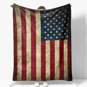American Flag Blanket Gifts for Men Husband Boys Dad Women Birthday Christmas Valentine Present US National Flag Theme Decor Bedroom Living Room Couch Sofa Kids Adults Teen Soft Flannel Throws 60"x50", Printed on One Side with a Plain White Back, Hallowee