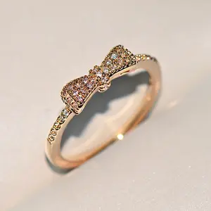 Lovely Bowknot Ring Micro Inlay Full Cubic Zirconia Romantic Ring Party Jewelry