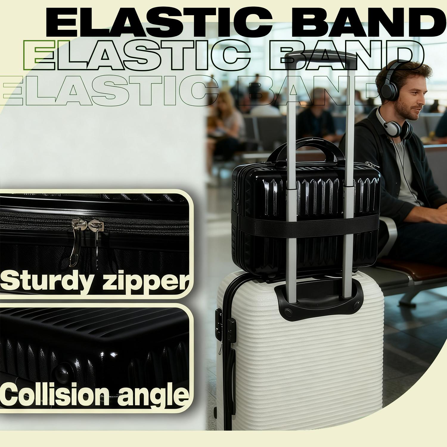 Black Vertical Stripe Hard Shell Makeup Case | Portable Mini Travel Cosmetic Organizer with Elastic Straps | Durable ABS Vanity Bag