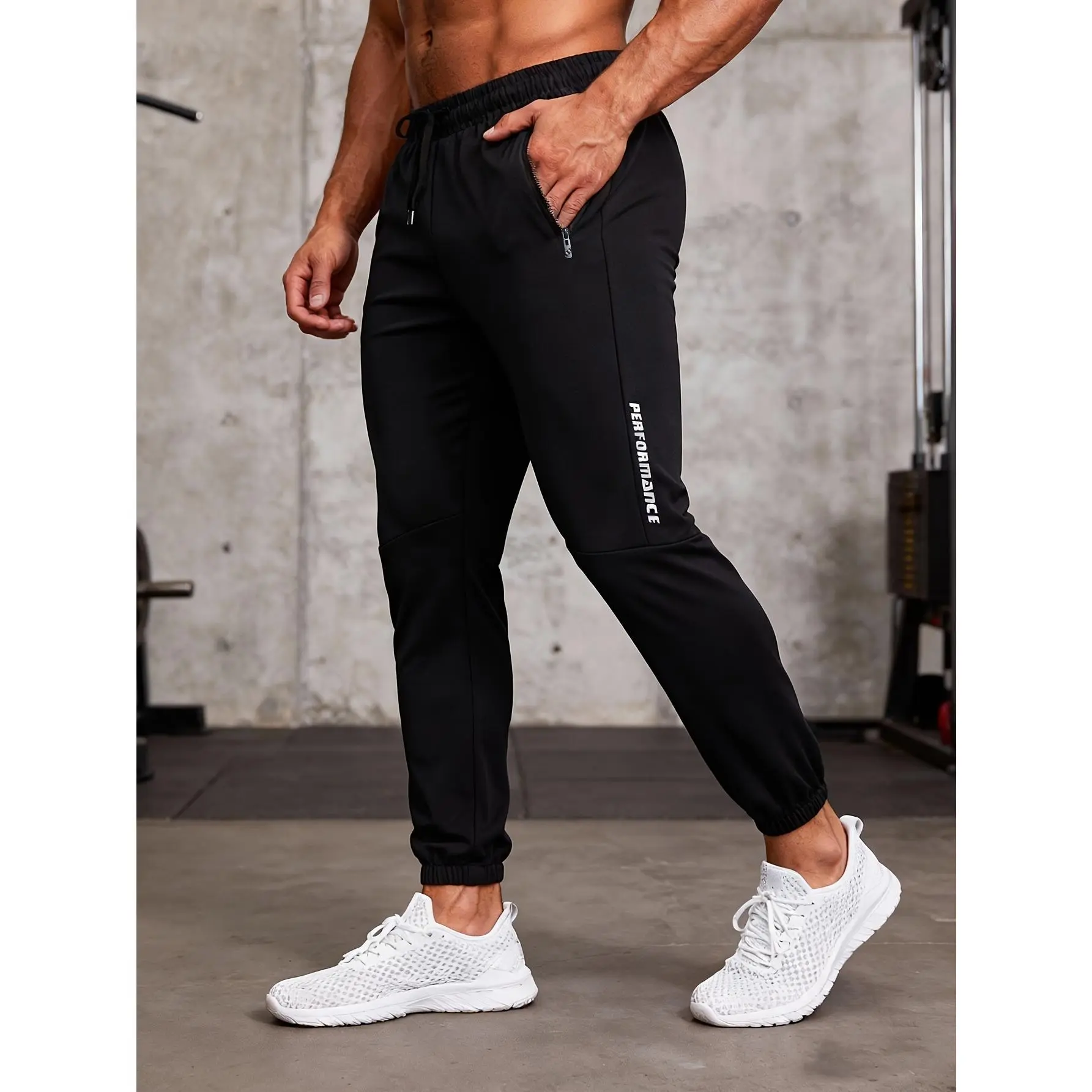 Men's Letter Print Drawstring Cuffed Sweatpants, Breathable Casual Sports Pants with Zipper Pockets, Loose Ankle Fitness Trousers, Multi Color Available