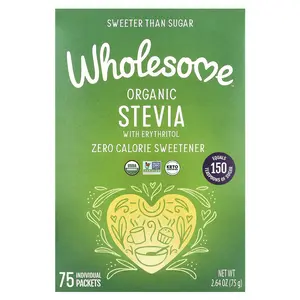 Wholesome Sweeteners Organic Stevia With Erythritol, Zero Calorie Sweetener, 75 Individual Packets, 2.64 oz (75 g)