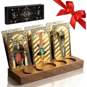 Tarot Card Holder Walnut Wood Stand with Moon Phases Witchy Gifts for Women Easy Carry Tarot Gifts for Waite Oracle Lenormand Cards Daily Draw Display Meditation Wiccan Altar Decor Supplies