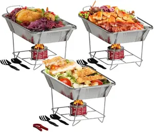 Disposable Chafing Dish Buffet Set, Food Warmers for Parties, Fuel Cans Complete Set, Half Size Pans, Warming Trays (3 Pack)