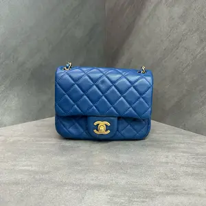 Pre-owned CHANEL Mini Square SN30 Flap Lambskin Blue