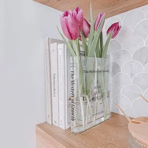 Acrylic Book Shaped Vase, Clear Acrylic Vase, 1 Count Creative Flower Arrangement Vase, Modern Desktop Flower Vase for Home Office Decor, Bookshelf Decoration