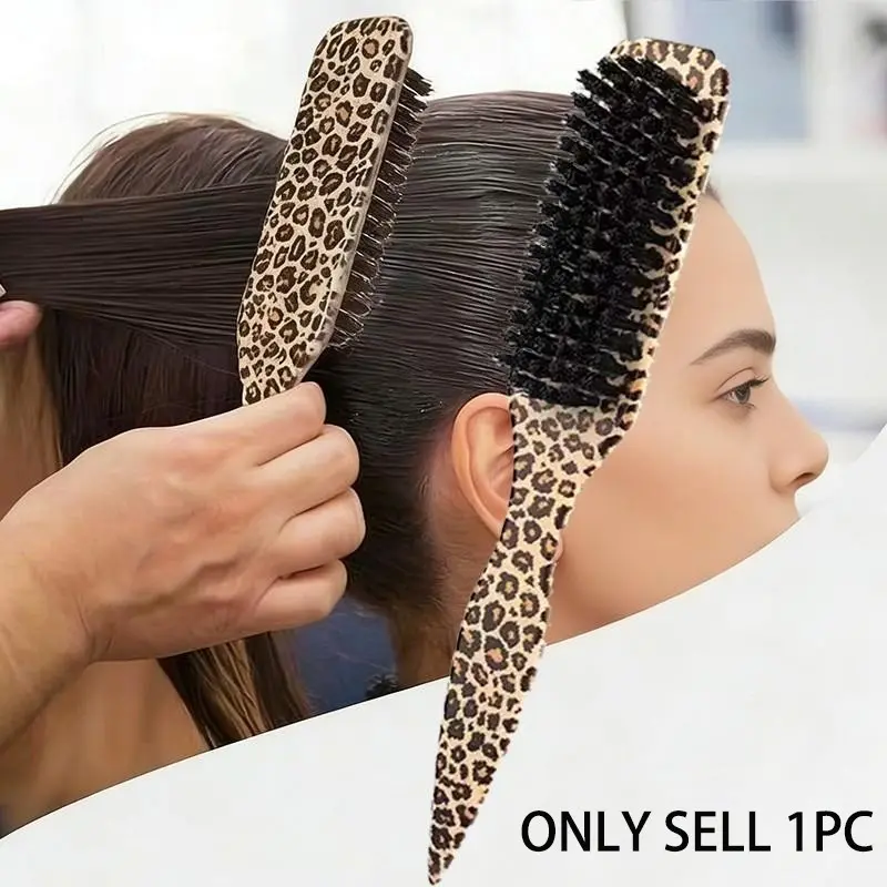 1pc Smooth Back Hair Brush, Soft BristleBeard Brush, Leopard Printed Comb, EdgeBrush For Trimming Hair Edges, ProvidingLuster For All Hair Types, Straightening CurlyHair, Restoring Shine And Texture, Hair Clip, Home Supplies, Grooming Brush, Hairbrush