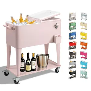 Outvita 80 Quart Patio Cooler Rolling Cooler Ice Chest with Shelf, Wheels and Bottle Opener, Portable Patio Party Drink Cooling Cart Summervibes