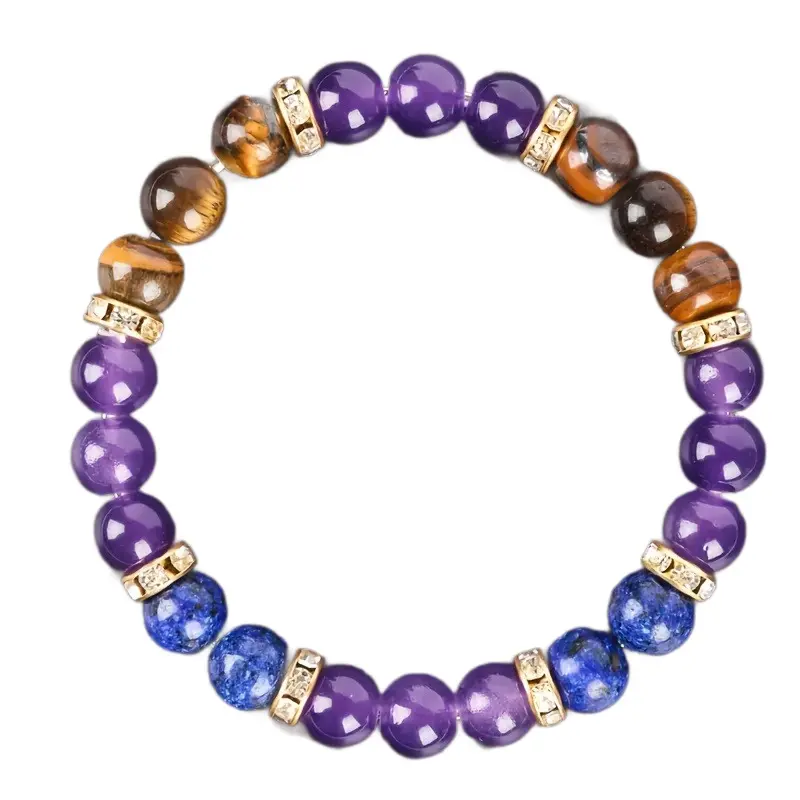 Memory Natural Crystal Bracelet - Amethyst, Tiger Eye & Lapis Lazuli for Mental Clarity, Focus & Concentration, Lapis Lazuli Bracelets & Bangles, Natural Amethyst Bracelets & Bangles, High Quality Bracelet