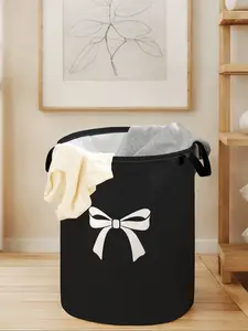 Durable Laundry Basket with Handle, Bow Print Design, Foldable Clothes Storage Bin, Large Capacity Toy Organizer for Home Use, Laundry Basket Bag