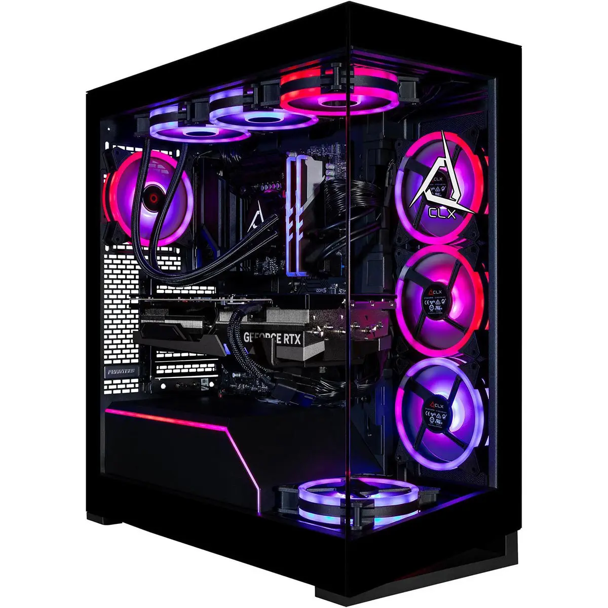 CLX Horus Liquid Cooled Gaming Desktop Computer, Intel Core Ultra 9 285K 3.7GHz, 96GB RAM, 2TB SSD + 8TB HDD, NVIDIA GeForce RTX 5080 16GB, Windows 11 Home, Black