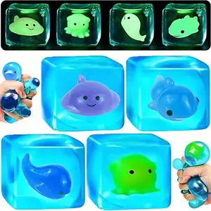 1/3pcs Stress Relief Cube Set, Stress Relief Gadgets, Glow-In-The-Dark Sensory Toy, Creative Water Cube Squeeze Toy, Slow Bounce Anti-Anxiety Relaxation Toy