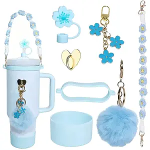 Silicone Cup Sleeve, Stanley Cup Hand Tote Rope, Floral Pearl Cup Chains, Butterfly Bow to Attract Wealth, Lucky Cat Fur Ball Keychain