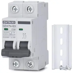 AC Miniature Circuit Breaker, 32 Amp 120V/240V 2 Pole DIN Rail Mount Circuit Breaker, Thermal Magnetic Trip, Solar AC Disconnect Switch MCB C32