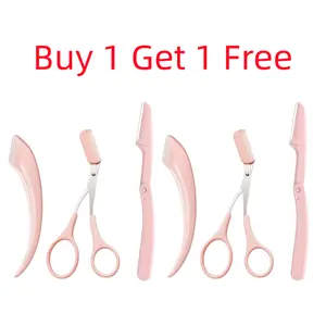 [Buy one get one free] Eyebrow Scissors Set, 3pcs/set Eyebrow Trimmer, Eyebrow Shaping Tool, Eyebrow Product for Women & Girls, Portable Eye Makeup Tools for Home & Travel
