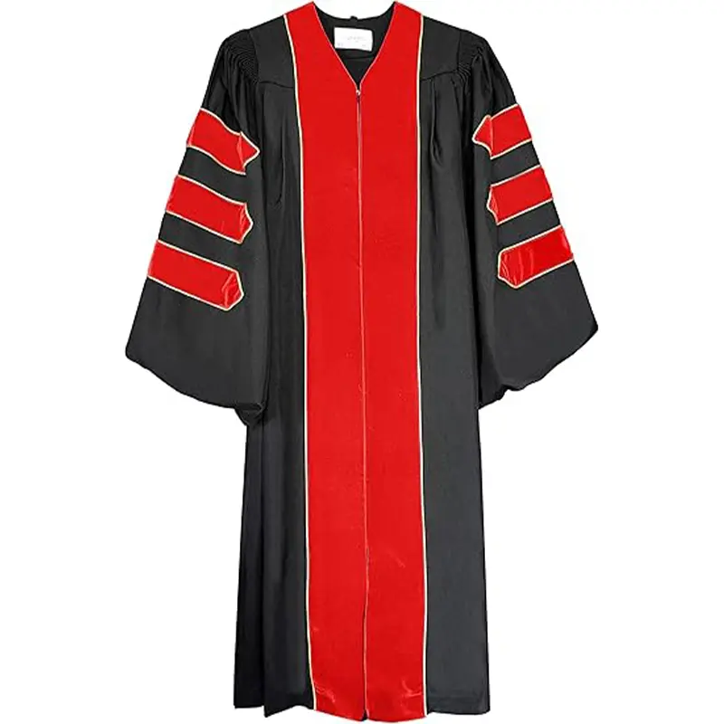 Women's Ceremonial Red PhD Graduation Gown Set, Unisex Deluxe Velvet Academic Regalia Robe with Hood for Doctoral Ceremonies
