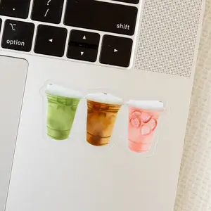 Clear Coffee Shop Drinks Waterproof Vinyl Sticker, 3x1.5"