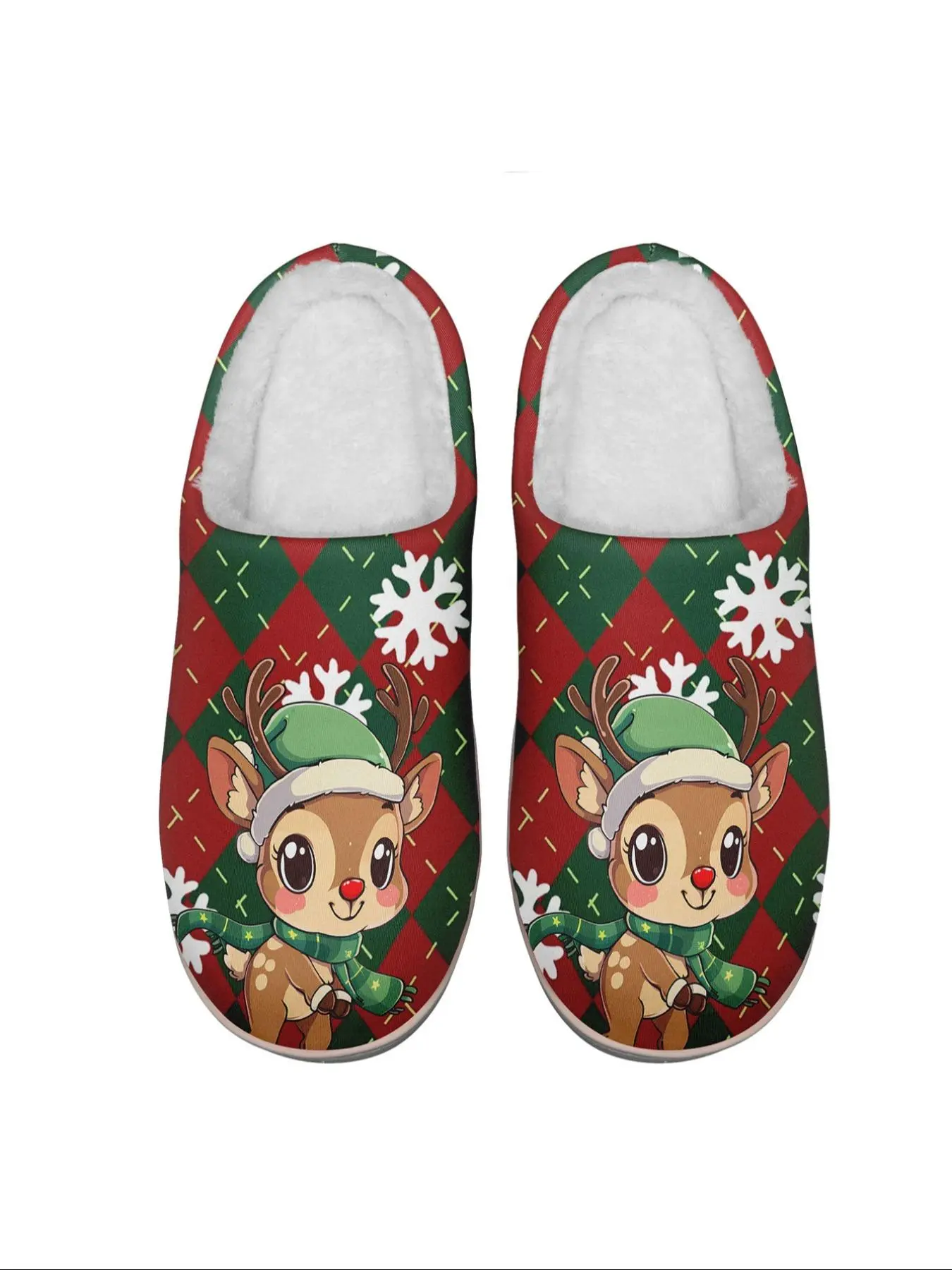Women's Cute Reindeer Design Plush Slippers, Casual Soft Comfortable Home Slippers, Warm Slippers for Indoor & Outdoor Use for Fall & Winter