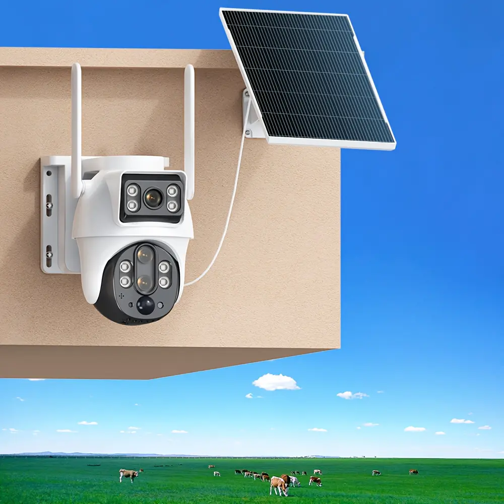 XIAOVV 8MP Outdoor 2.4GHz WIFI Triple-Lens 360° PTZ Security CCTV Camera, Solar Powered, Long Battery Life, PIR Motion Detection, Human Monitoring Omnidirectional Cruise, Full-Color Night Vision, 2-Way Audio, Alarm Push, No Wiring Required