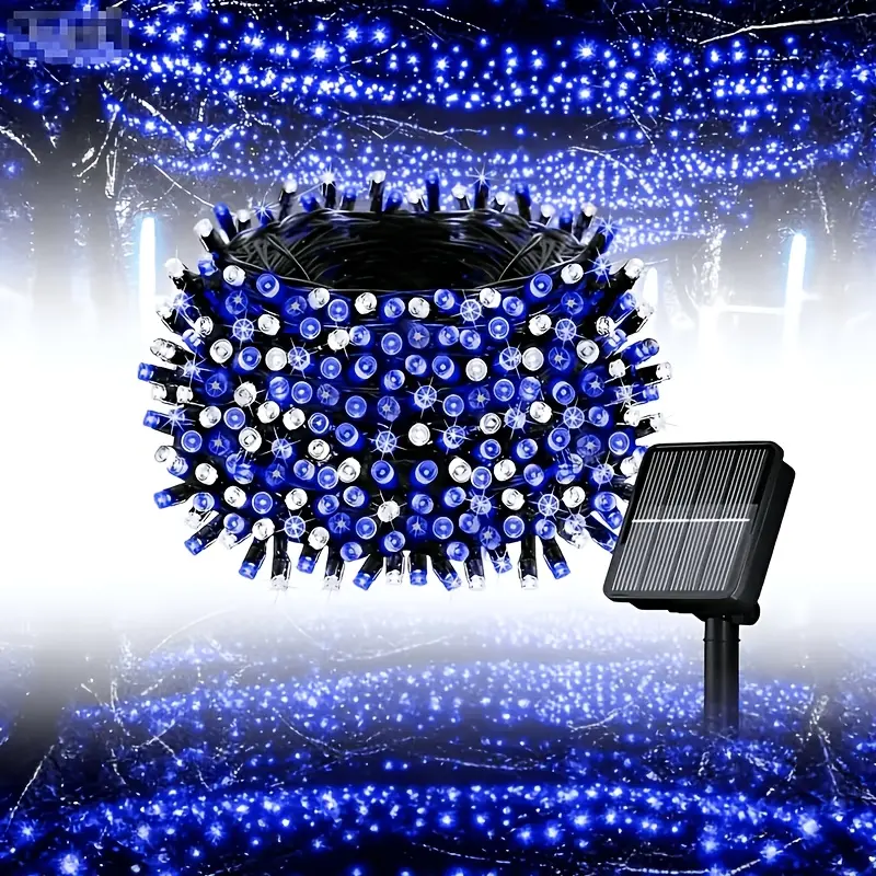 Solar Outdoor Lights - 39.37FT/100LED Plastic Body Solar String Lights, 8 Lighting Modes, Outdoor Lighting, Suitable for Christmas/Hallowe'en Parties & Backyard Decor (Blue & White)