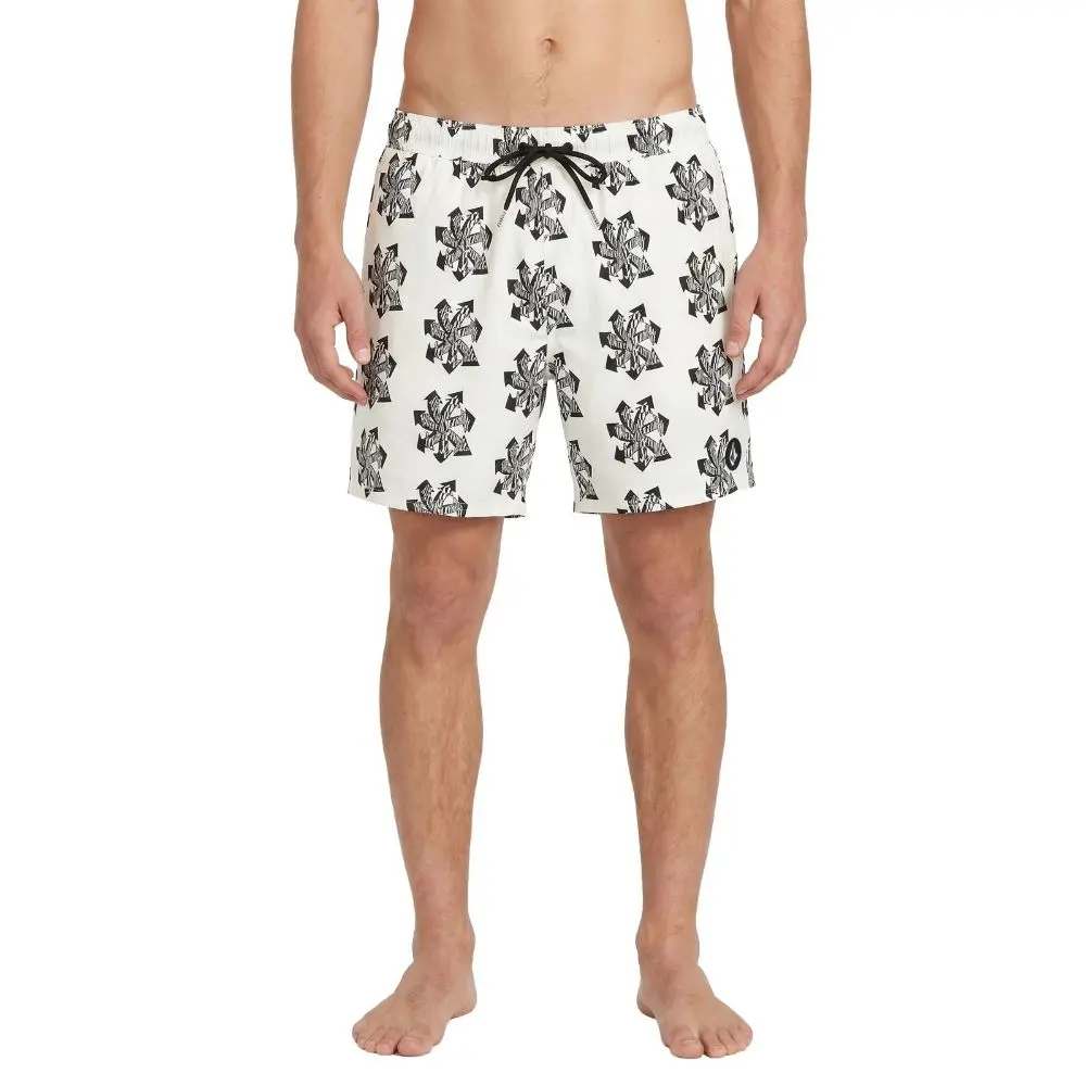 VOLCOM Men's Manic Typhoon Print 17" Swim Trunks, 4-Way Stretch Enzyme Wash Fabric with Elastic Waist and Pockets, Street Wear, Sporty Chic, Male, Back Flap Patch Pocket, High Stretch, Quick Dry, Side Hand Pockets