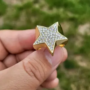 MaxBling81 Men's Gold Plated Statement Ring, Hip Hop Geometric Star Pinky Ring with Iced Out Cubic Zirconia, Sizes 8-12