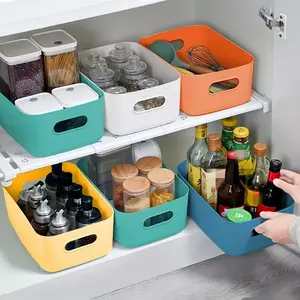 Set of 6 Pieces Stackable Storage Basket with Handle - Multifunctional Kitchen, Bathroom & Bedroom Essentials Organizer - Classic Home Organization Accessory with Practical Hooks - Stackable Plastic Organizers