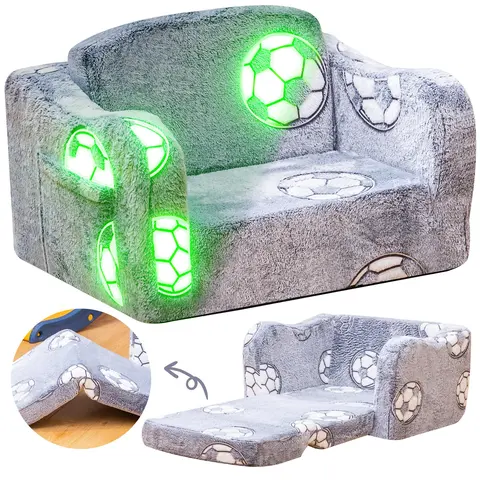 Lamerge Modular Play Couch for Kids 3+ Years Old, Glow-in-the-Dark Dinosaur Unicorn Cloud Football Patterns, Fold-Out Foam Floor Cushion, Plush Fabric, Easy Clean Convertible Sofa for Playroom Nursery Bedroom, Great Christmas Gift