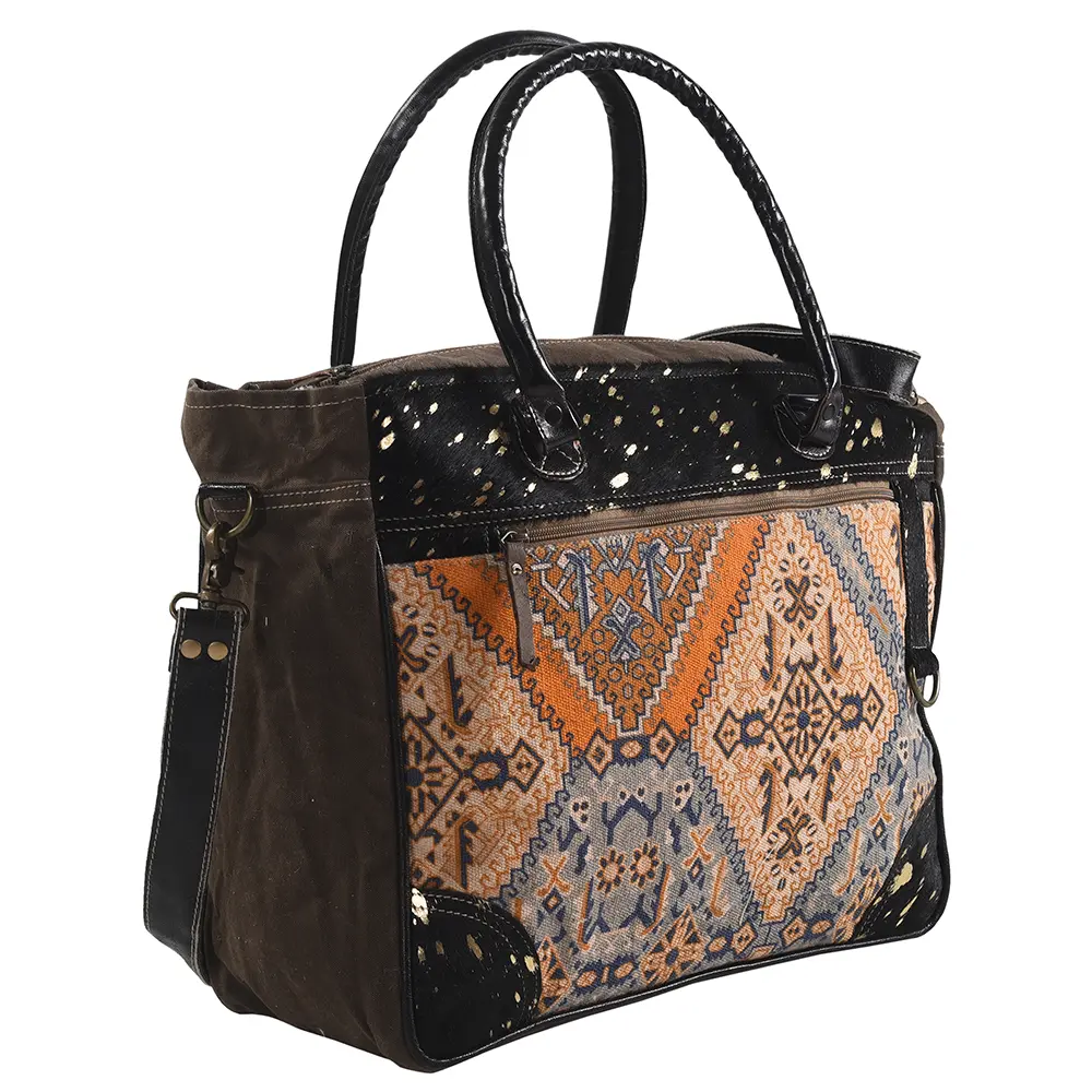 OHLAY KB322 TOTE Upcycled Canvas Hair-on Genuine Leather women bag western handbag purse