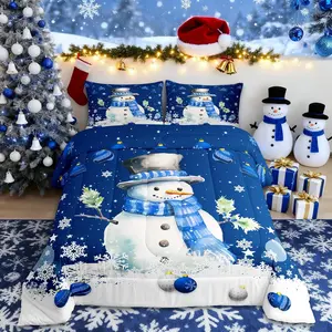 Cute Snowman Comforter Set,Merry Christmas Quilt Set,Xmas Bells and Snowflake Bedding Set for Kids Boys Girls Teens
