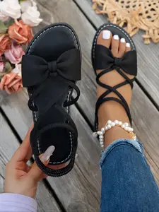 Women's Fashionable Bowknot Design Cross Band Sandals, Casual Comfortable Breathable Sandals for Beach, Fashionable Shoes for Daily Wear, Summer, Footwear for Beach