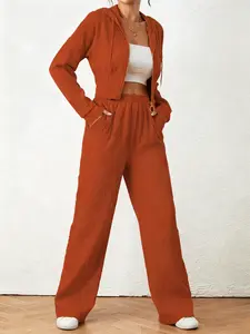 Hooded Cardigan Set with Wide Leg Pants, Fashion Casual Style, Comfortable and High-End Look, Fall & Winter