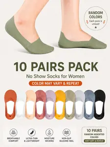 10-Pair Pack Women's Solid-Color Sheer Invisible Chic Socks - Breathable, Comfortable, and Sweat-Wicking Ultra-Thin Lightweight Low-Cut for Spring and Summer Ice-Silk Texture Essential Everyday Casual Staple