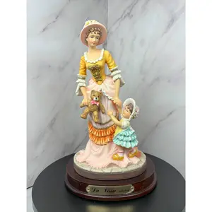 👩‍👧 Vintage Da Vinci Collection Mother & Daughter Figurine with Teddy Bear (c. 1980s) 🧸