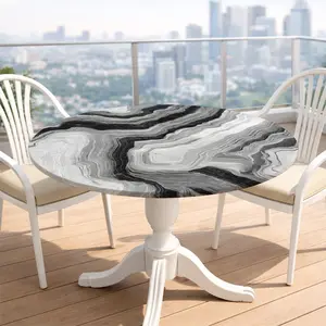 1 piece black and white corrugated digital printing, elastic round tablecloth, elastic tablecloth for restaurants, removable, suitable for kitchens, outdoor gardens, Outdoor Patio, versatile and practical