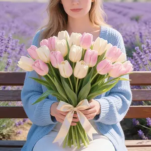 6/12/20 Pcs Peach Artificial Tulips, Touch Realistic Fake Flowers, Artificial Flower Arrangement, Mother's Day Gift, Wedding Table Decor, Home Vase Office Decoration