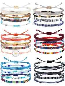 24 Pcs Colorful Unisex Handmade Woven Rope Bracelet Anklet Set for Women Men Premium Sturdy Wax Woven Rope Features Great Waterproof Performance Mixed Bright Colorful Tones Match Delicate Alloy Bead Ornaments Stylish Lively Flexible Adjustable Design