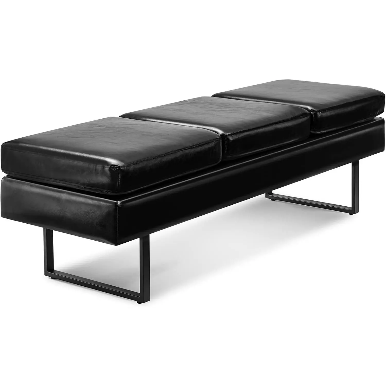 OmySalon Modern Heavy-Duty Iron Faux Leather Waiting Room Bench, 59.5"w x18.5"d x18.5"h, Commercial/Home Reception Seating for Salon Spa (Max 440 lbs)