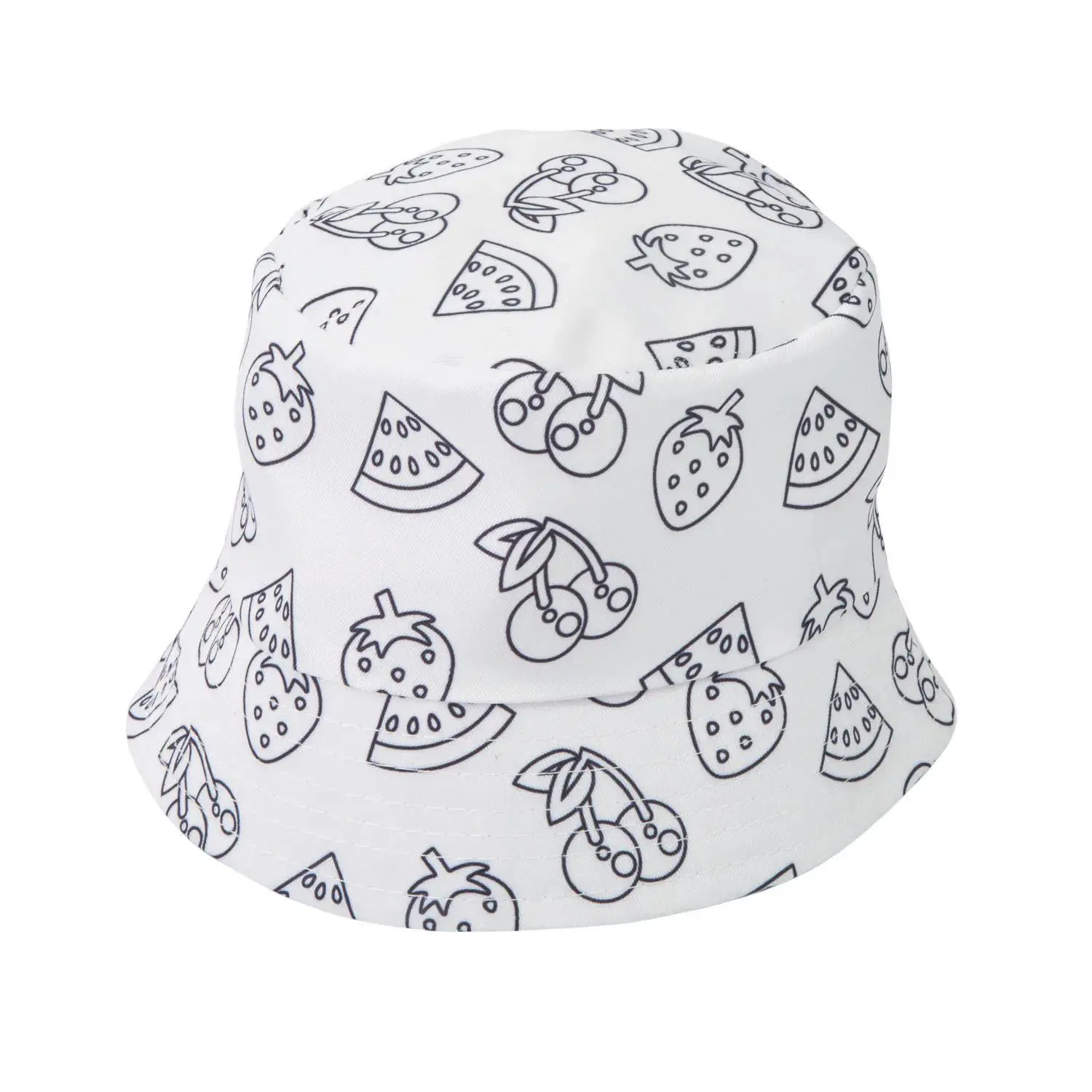 22" Kids Customizable Polyester Fruit Print Bucket Hats - 12 Pc. Set for Outdoor Play & Craft Fun