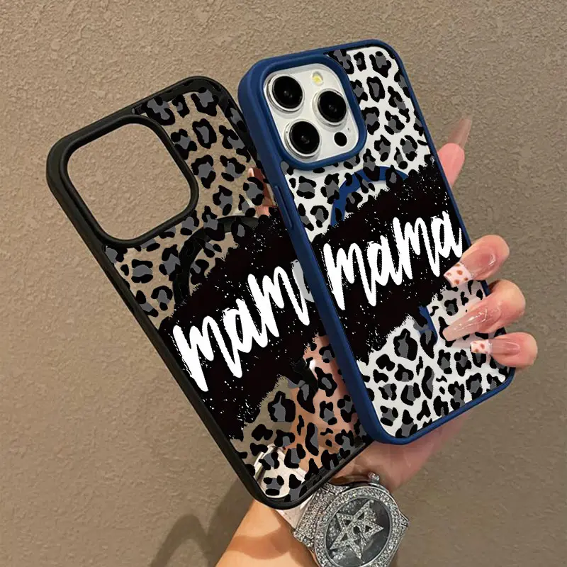 Leopard Mama Pattern Premium Magnetic Phone Cases for iPhone 17 pro max  iPhone 16 15 14 Pro Max 13 12 11 Plus Smartphone Shockproof Protection Acrylic Cover Cellphone Protective magsafe magnetic case Aesthetic Resistance Casing Silicone Screen Protector