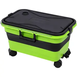 5.5 Gallon with Wheels & Handle, 2-in-1 Foldable Car Wash Bucket with Drain Plug for Pressure Washer, Camping, Cleaning, RV & Pet Use